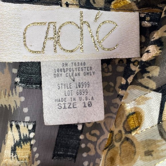 Cache Bodysuit Vintage 10 Black Gold Animal Print Floral Sleeveless Plunge Neck - Picture 6 of 15